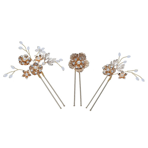 Feiyu goldene europäische und amerikanische Bride Bride handgefertigte Blumen Haarnadel Neue Style -Tablett Haartuelle Hochzeitskleid Hochzeit Kopfschmuck Set drei Sets