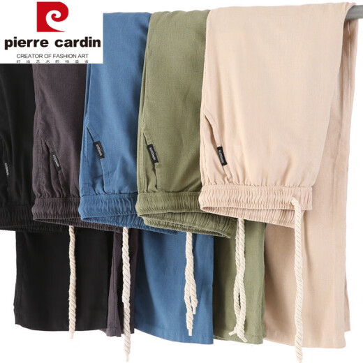 皮尔卡丹（pierre cardin）男士大码亚麻裤大码宽松直筒休闲运动裤复古粗布棉麻长裤麻布裤男 卡其色 偏深 L 125-145斤
