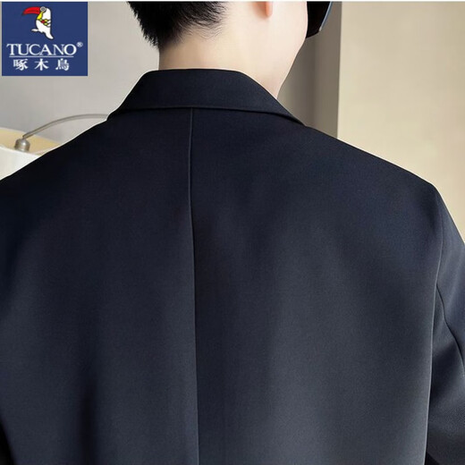 啄木鸟（TUCANO）结婚礼服微胖男生显瘦穿搭夏季短袖西服套装男大码半袖小西服男装 黑色西服+白色短T恤+黑色裤子 5XL 建议180-210斤穿