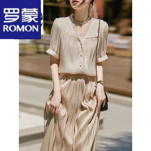 Romon Kleid für Frauen Neu 2023 Sommer -Frauenkleidung Französisch etwas süße kleine romantische elegante Hemdrock -Rock -Frauenanzug (9737#) M.