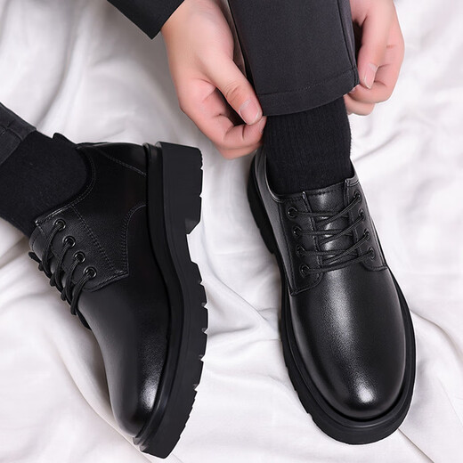 Woodpecker Black Casual Leather Shoes Men's Genuine Leather 2025 New Spring British Style Business Formal Wear Big Toe Work Trendy Shoes Black Four Seasons 717 Woodpecker 45