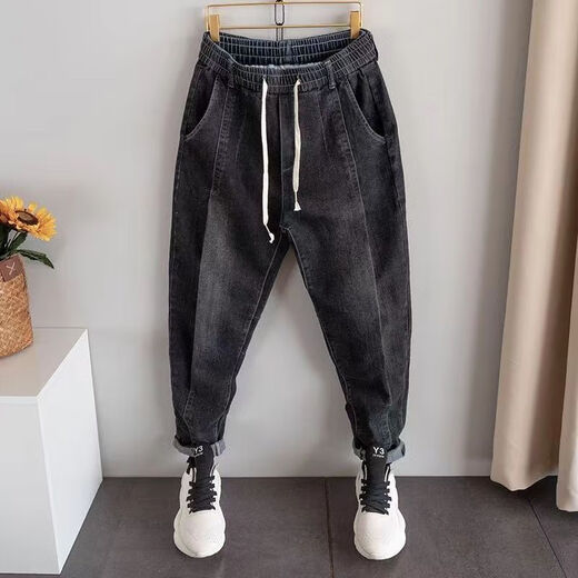 PZHKins retro nine-point jeans men's trendy brand tapered small feet casual loose harem pants trendy carrot pants blue 5128 retro blue [(high) quality] M