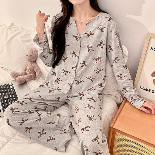 Ziwei Qifeng bow suspender pajamas for women with chest pad three-piece collar cardigan jacket long-sleeved home clothing set 13803 black three-piece set with chest pad 185 XXL recommendation 140-155