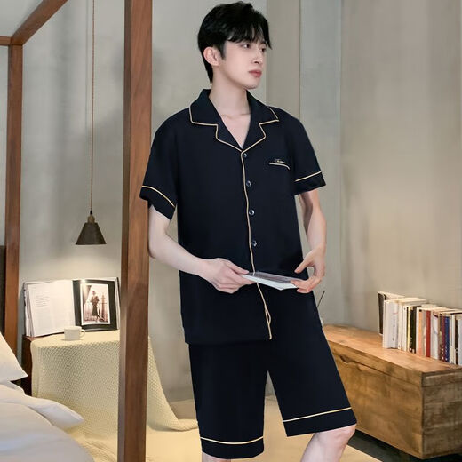 炙夏睡衣男夏季夏薄冰丝短袖青少年可外穿男士新家居服套装 12532【云朵棉绉布】 3XL (建议身高185左右，体重1