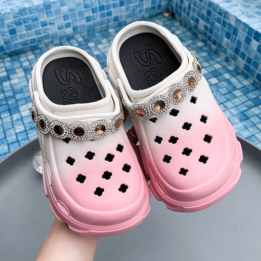 
Lexi Beiluo children's hole shoes decorative sandals new three-dimensional flower buckle slippers black size 26-27 (inner length 17CM)