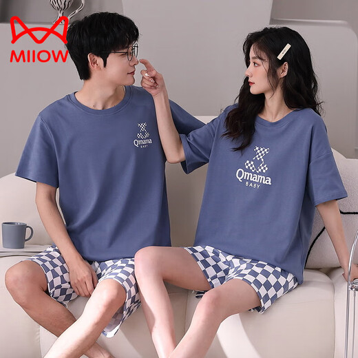 猫人（MiiOW）纯·棉情侣睡衣女ins风夏季短袖高颜值薄款男士宽松家居服套装 M3271 3259 M 女+男L