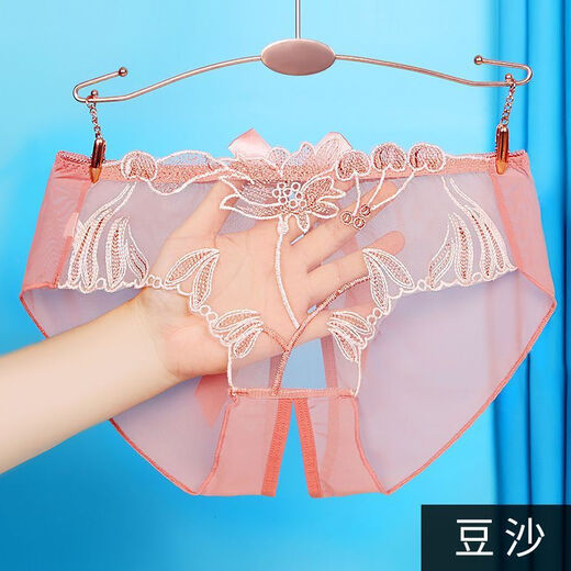 Yan Beiwei Modal sex fun, open crotch fat mm large size slit underwear for women, sexy lace embroidery, thong briefs, 838 purple, 1 strip 2XL [150-170Jin[Jin equals 0.5 kg]]