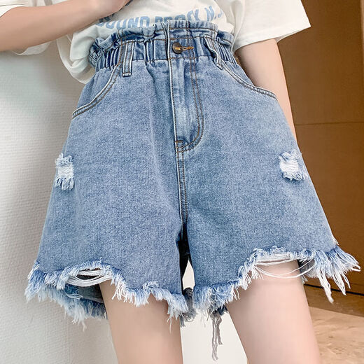
Xianxizhi summer new style slim ripped denim shorts with wide legs loose large size women's clothing [3888: dark blue a-line shorts] 4XL [Suggested 161Jin[Jin equals 0.5 kg]-180Jin[Jin equals 0.5 kg]]