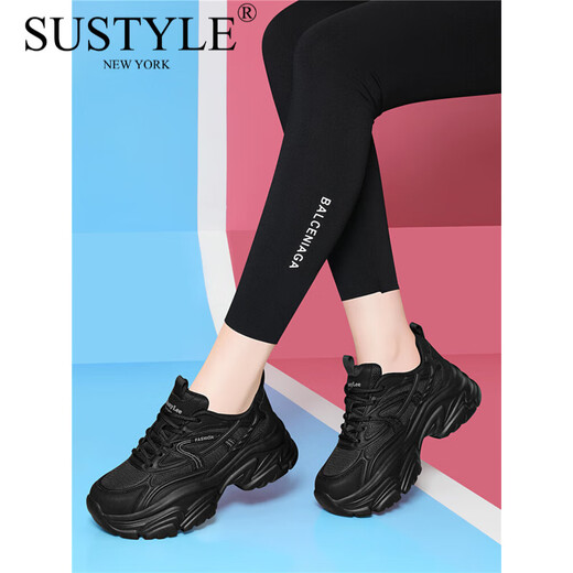SUSTYLE奢侈高端品牌高档厚底老爹鞋女2025春季新款休闲运动鞋小白鞋 JST7028米色/春秋款/跟高5CM. 34 .