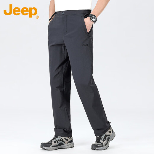 吉普（JEEP）冰丝休闲裤男夏季软壳冲锋裤子男防水机能速干登山裤 黑色 XL