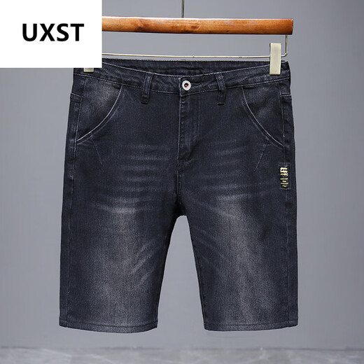UXST NEU NEUER SOMMER Dünn Denim Shorts Herren Fünf-Punkte-lose geradlinige mittelpants lässige, vielseitige Stretchhose 671 Blaugrau + 671 Schwarz 31 (2 Fuß 4)