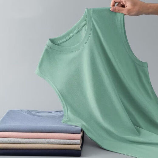 2025纯色坎肩打底衫男纯白圆领薄款无袖T恤休闲运动背心上衣 坎肩-140-雾蓝 2XL