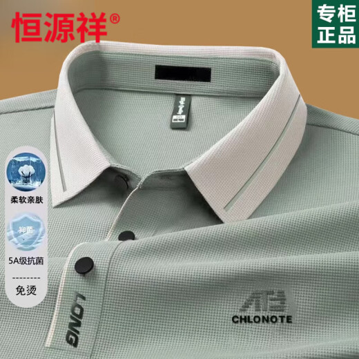 Camiseta Hengyuanxiang Camisa de manga larga para hombres para hombres 2025 Spring and Autumn Fino de mediana edad Camisa de la base de la solapa de mediana edad Autumn Top 16823 Light Green 2XL 180 [recomendado 155-170Jin [Jin equivale a 0.5 kg]]