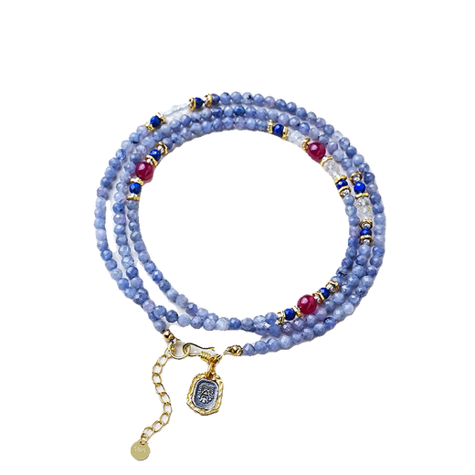Oein Shanhai Original Wushuanghua Natural Tanzanite Faceted Millet Bead Bracelet Sapphire Necklace Multi-layer Bracelet 4mm Tanzanite Necklace Length 65+5cm Extended