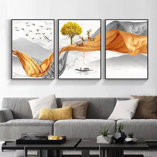 
New Chinese style living room decoration painting sofa background wall triple mural Ping Anxie Creative Restaurant wall hanging painting [68 flowers persimmon-16786] 40*60cm-suitable for living room 2-4 meters wall width