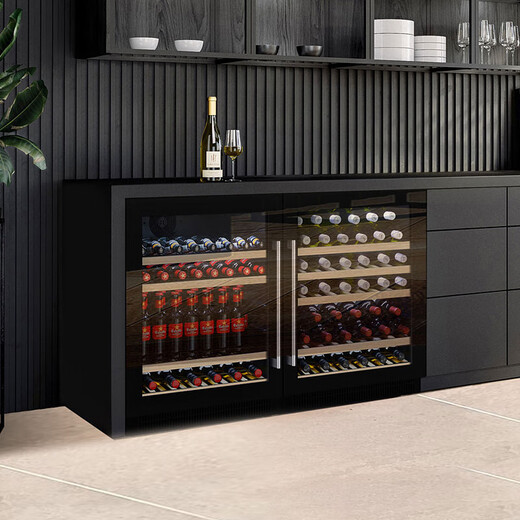DBERLAN 40-piece under-counter built-in red wine cabinet, constant temperature wine cabinet, beverage cabinet, tea refrigerator, built-in wall for home use, high-end vacuum door - no condensation, dual temperature, 46 bottles