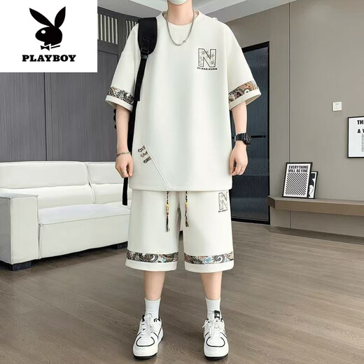 
Playboy (PLAYBOY) 2025 summer new short-sleeved youth trendy large-size casual sports suit for men fashion versatile two-piece set [Summer suit] 6195 black 4XL 190-210Jin [Jin equals 0.5 kg]