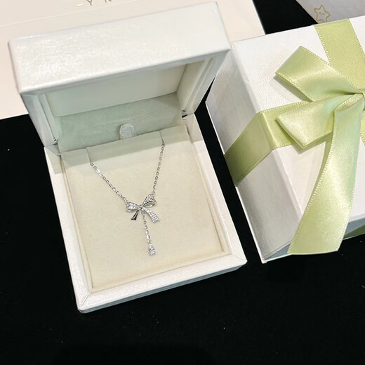 Xinshe 999 sterling silver bow necklace for women, light luxury pure silver bestie commemorating Valentine's Day birthday gift for girlfriend Princess knot necklace + butterfly gift box