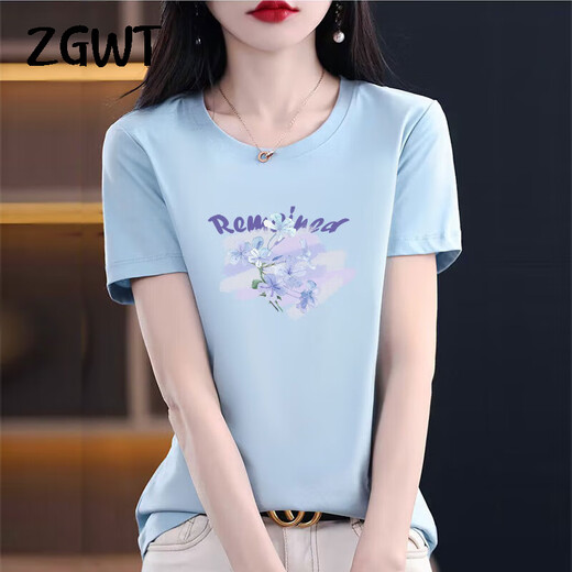 
ZGWT light luxury high-end brand short-sleeved T-shirt for women loose new summer fashion round neck versatile base shirt top 6212 leather pink short-sleeved 2XL (recommended 135-150Jin [Jin equals 0.5 kg])