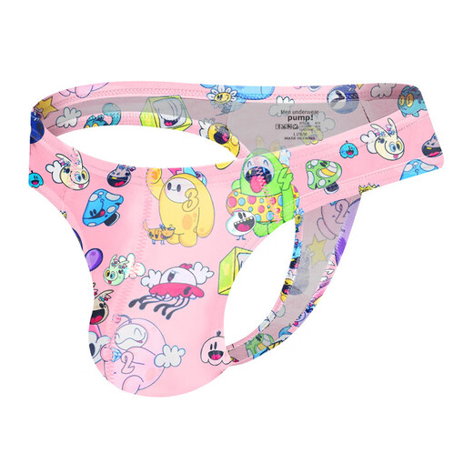 Sexy underwear new cartoon sexy men's thong bikini cute buttocks single butt sexy M pink