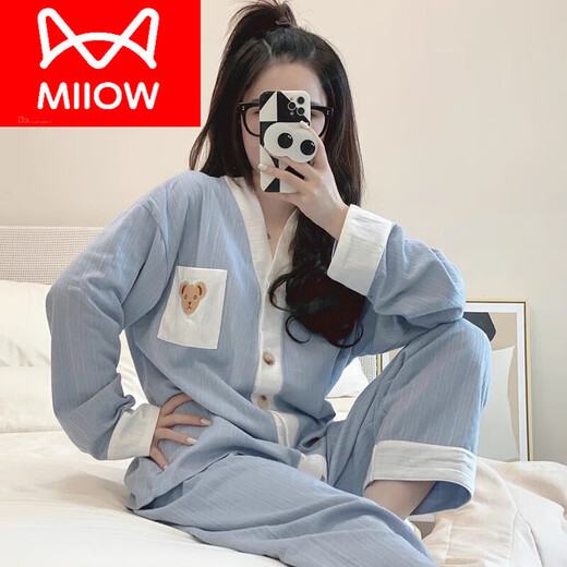 Catman (Miiow) Pajamas para mujeres en primavera y otoño mangas largas de algodón puro Simple Simple Summer Home Clothing Juego de otoño e invierno Nuevo estilo 3882 m [75 100Jin [Jin iguala 0.5 kg]]]