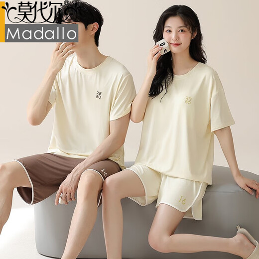 
Modal couple pajamas men summer modal women with chest pad short sleeve shorts men summer cool casual home clothes 01N15806 women 01N15606 men M women-