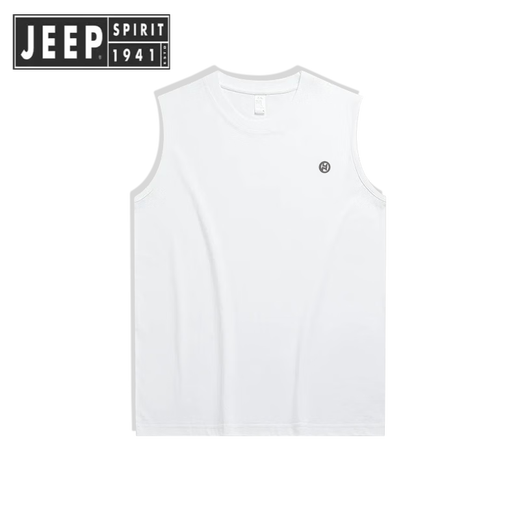 JEEP SPIRIT吉普无袖背心男夏季潮牌纯棉健身运动坎肩衣服情侣装短袖t恤男 白色纯棉背心-1365 M 【建议110-130斤】