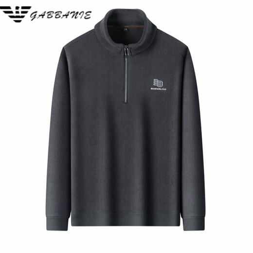 
FALAMONE Armani plus velvet thickened long-sleeved T-shirt for men's autumn and winter sweatshirt middle-aged casual stand collar base shirt polo gray 1278 M 165[100-115Jin[Jin equals 0.5 kg]]