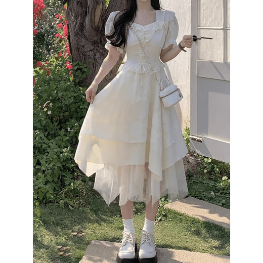 佐叙法式连衣裙夏季女装穿搭2025新款仙女公主裙气质纯欲温柔风长裙子 杏色 潮流韩版  当/次日达 均码 （120斤内）