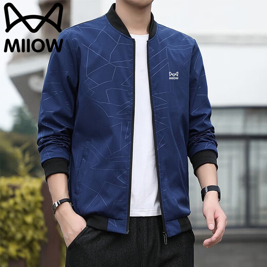 Cat Man Jacket Men's Jacket Men's Spring and Autumn New Trendy Baseball Collar Comfortable Breathable Top Black XL