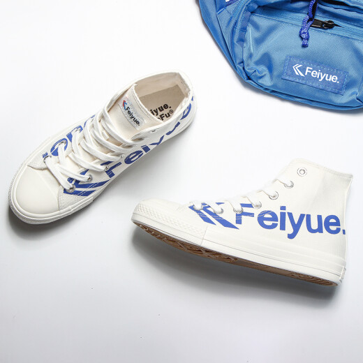 Dafu Feiyue men's and women's high-top large letter printing trendy couple casual all-match canvas white shoes 2078 white blue 37 (one size larger)