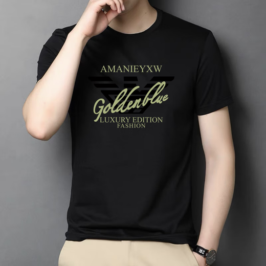 Armani Sommer Baumwolle kurzärmelige T-Shirt Herren große Größe Lose lässiger Männer mit halbärmeligem gedrucktem Basishemd Am723 kurzärmelig weißes Baumwollstil L empfohlen 120-145 Jin [Jin gleich 0,5 kg]