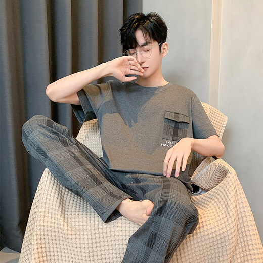Hanrui Sommer-Herren-Pyjamas dünne kurzärmelige Hosen Anzug Großgröße lässige Heimkleidung kann außerhalb von H3923 180 xl getragen werden