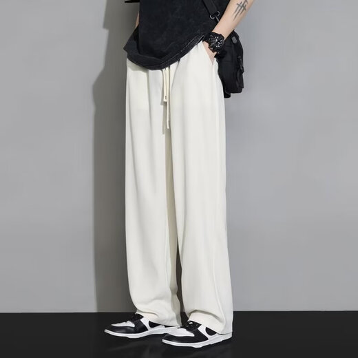 Ice Silk Casual Hosen für Männer im Frühling und im Sommer neue losen Hosenhose dünne trendige breite Bein-Sporthosen für Jugendliche und weiße M.