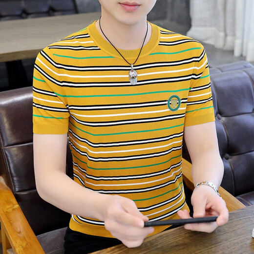 
Bolomido luxury international high-end brand new knitted ice silk short-sleeved men's summer new fashion brand slim high-end round neck 1518 khaki M
