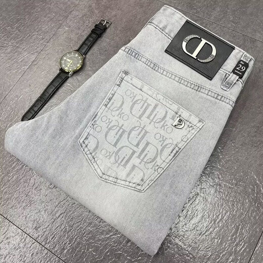 
HUALIN FASHION Spring and Summer High-end Embroidered Black Jeans Trendy Brand Slim Feet Trousers Yiniu 9906 Blue 29