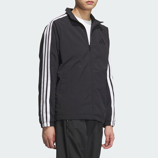 Adidas jacket men's autumn new ragdoll sleeve sportswear casual loose woven stand collar jacket jacket KC3892/black-three stripes/stand collar M