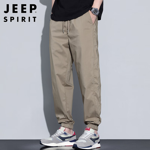 JEEP SPIRIT吉普冰丝休闲裤男夏季宽松束脚九分裤户外山系工装裤 卡其  3XL 