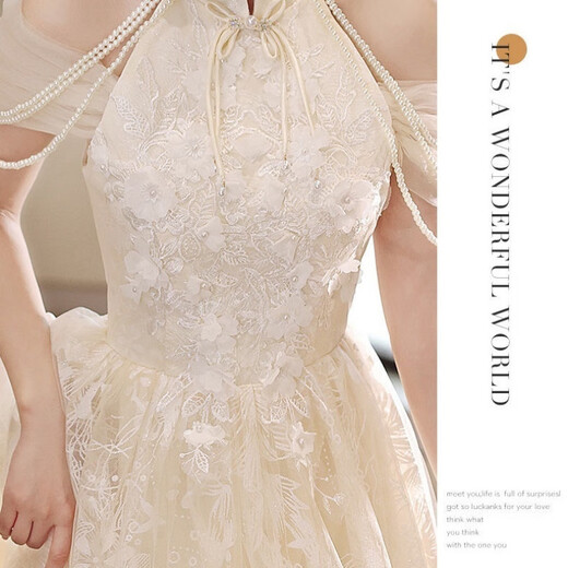 
Sheng Miaoci evening dress engagement new host banquet temperament high-end toast Chinese cheongsam champagne color L
