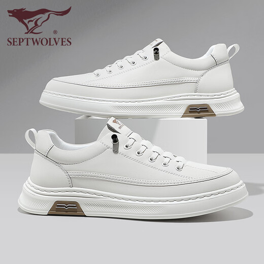 Seven Wolf men's shoes summer shoes men's white shoes breathable simple lace-up thick-soled sports shoes non-slip casual shoes white 1047 41