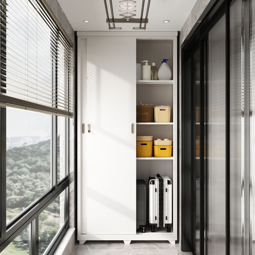 
Kashiman sun protection and waterproof rust balcony cabinet storage cabinet steel outdoor debris large capacity integrated wall storage cabinet free installation service-light yellow height 1500* width 825* depth 550mm