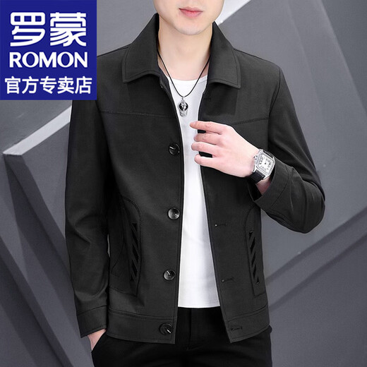 ROMON solid color jacket men's spring new trendy business casual lapel jacket men's tops trendy brand men's clothing 8220 light gray XL (about 120-135Jin Jin equals 0.5kg can be worn)
