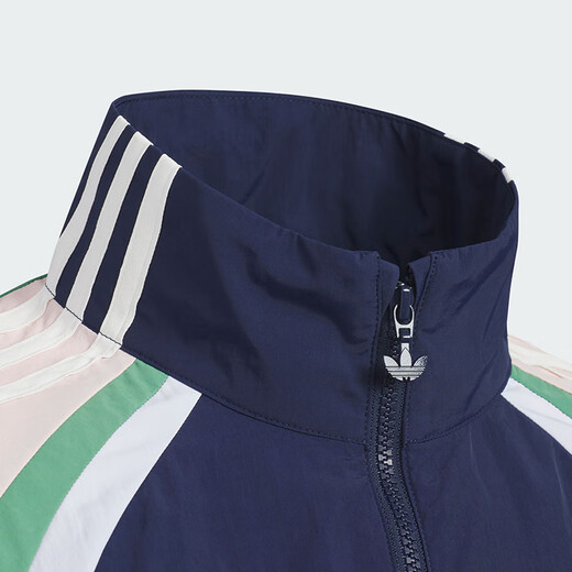 阿迪达斯（adidas）童装25夏女大童轻薄梭织外套三叶草三条纹宽松运动立领夹克KC1506
