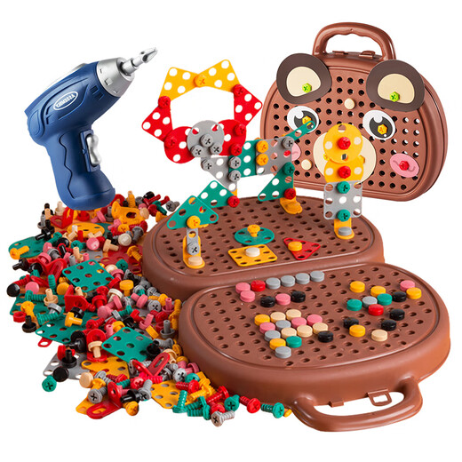 Kinderschrauben Toys Boy Force Demontage-Baugruppe und Reparatur 4 Electric Bohrer Werkzeugkasten hand-adorierte 3 Jahre alte [Cartoon-Astronaut] 351 Stücke + Elektrobohrer
