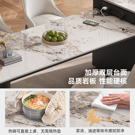 Fengzhiyi slate island table integrated with dining table 2025 new retractable home light luxury high-end Internet celebrity center table CT29 retractable island table (including cabinet) - single dining table 1.8m (track socket + double hole tea stove + induction cooker)
