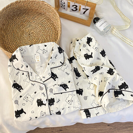 Sommerkinder-Pyjama für Frauen kurzärmelige Shorts für Mädchen 2025 neue Sommerprinzessin süße Schüler Mädchen Hauskleidung 753# Weiche Haut-freundlich [kurzärmelige + Shorts] 100 [8 Größen] 100-110 cm 30-40jin [Jin gleich 0,5 kg]