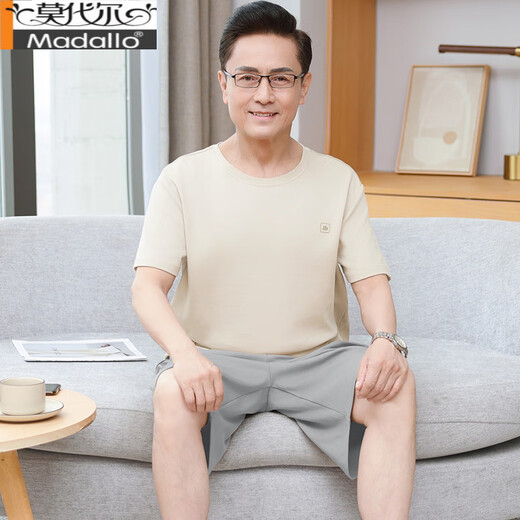 莫代尔纯棉睡衣男士短袖短裤夏季薄款2025新款中老年爸爸大码家居服套装 13603#肤色 纯棉短袖短裤 L 【建议100-120斤】