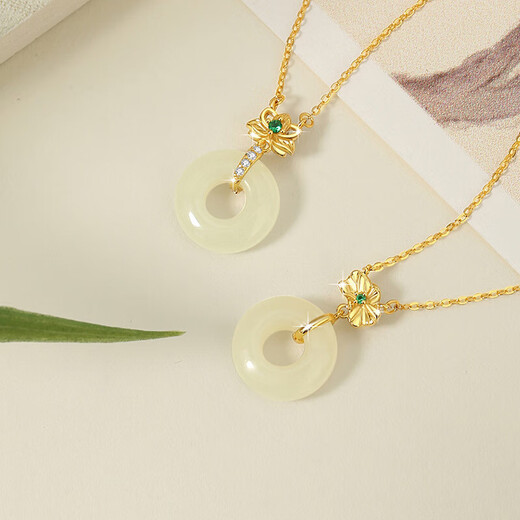 Sterling silver 925 Hetian jade necklace lotus shape women's new Chinese style flower collarbone chain peace buckle girlfriend pendant D13791 Tyrgy Furong necklace 925 silver