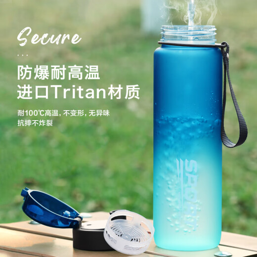 Tupperwaretritan Sport Water Cup Herren -Hochtemperaturfester Space Cup Neukapazität Plastikbecher Fitnesskessel -Verlaufblau Blaues Grün 1050 mltritan Mutter und Babyqualität Material