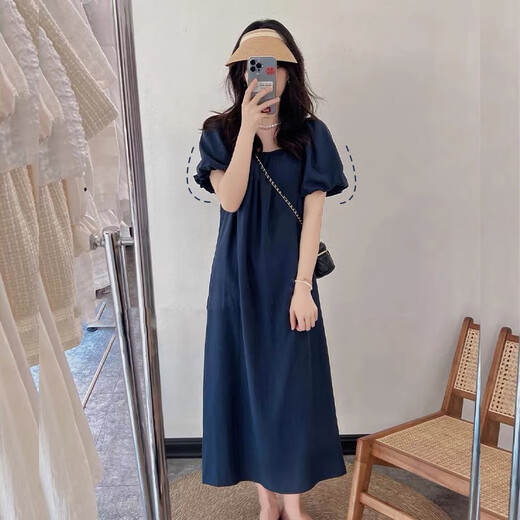 Jingqi (JOYNCLEON) maternity dress summer thin dress trendy mother fresh maternity summer dress small Korean version maternity dress blue L
